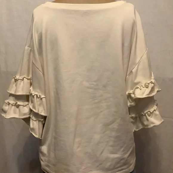 a.n.a Cream Boxy Coquette Ruffled 3/4 Sleeve Blouse - Picture 2 of 5
